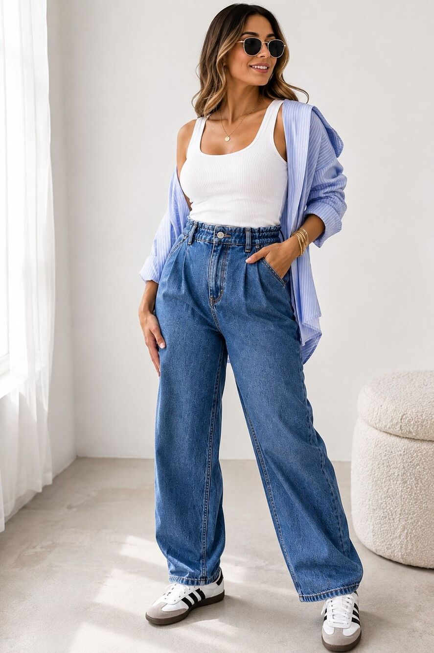 Insane Gene High Rise Pleated Mom Jeans Large Paperbag Waist 100% Cotton NWT